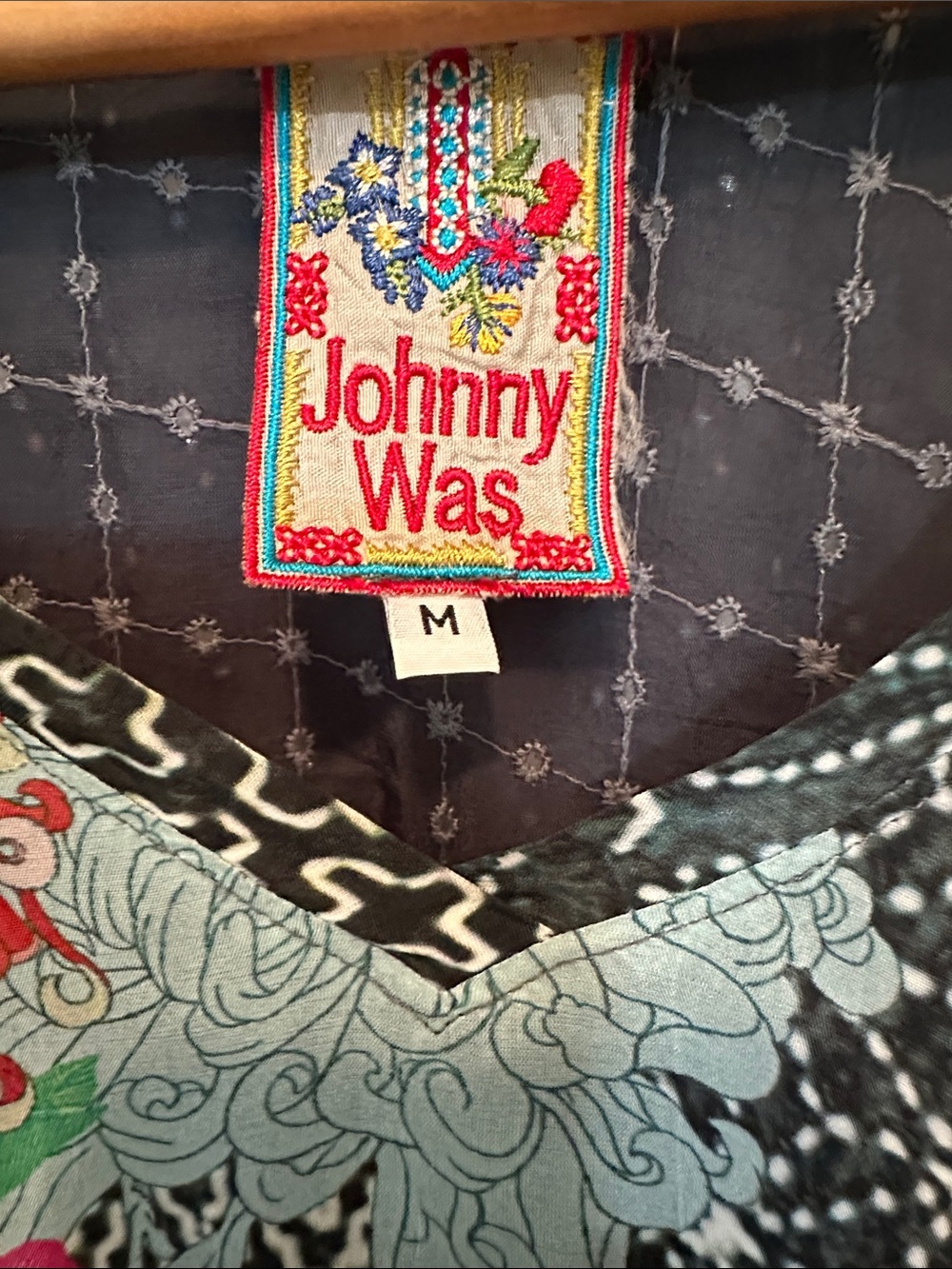 Johnny Was Black Floral Mixed-Print V-Neck Tunic